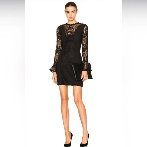 self portrait lace black dress self-portrait - Black Guipure Lace Midi Dress